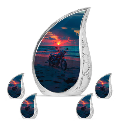 Motorcycle Theme Large Urn With 4 Keepsake Urn