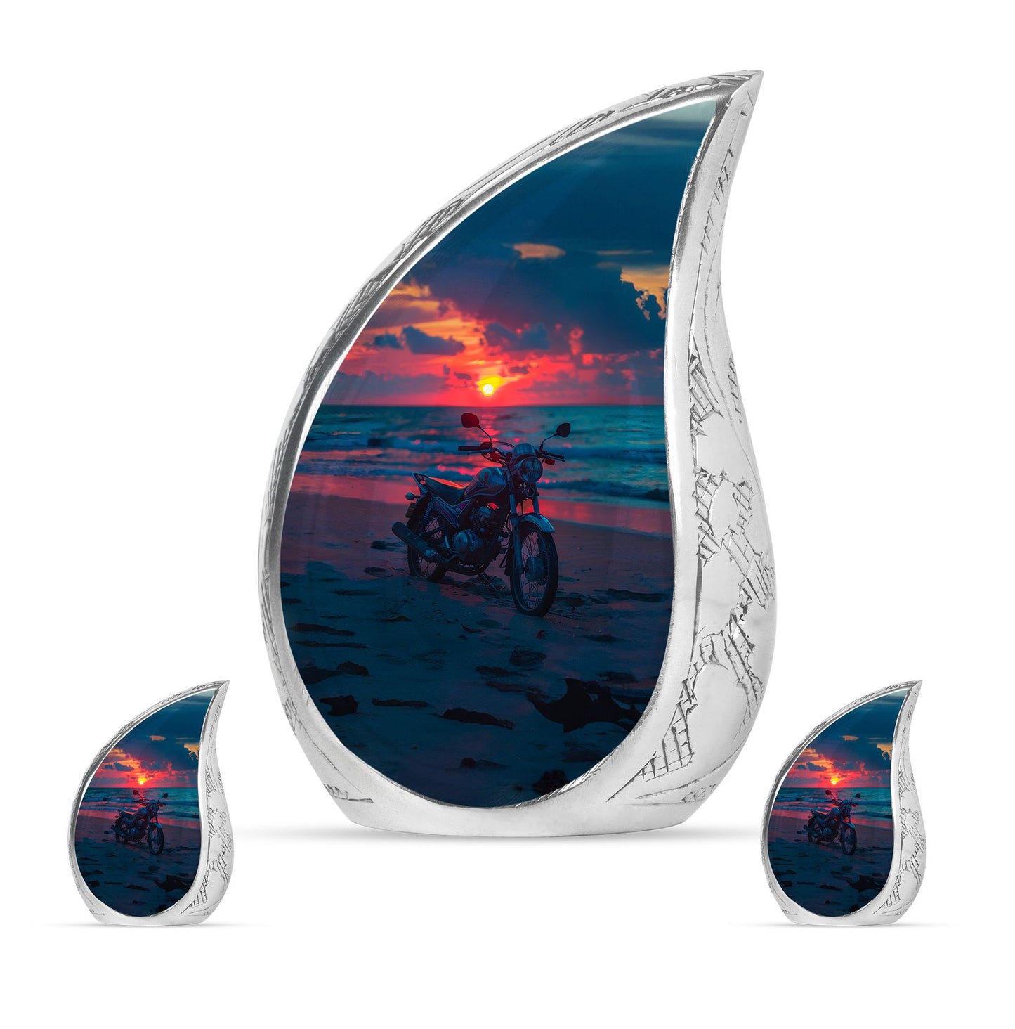 Motorcycle Theme Large Urn With 2 Keepsake Urn