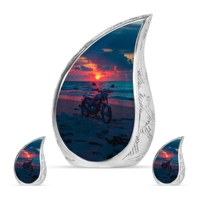 Motorcycle Theme Large Urn With 2 Keepsake Urn