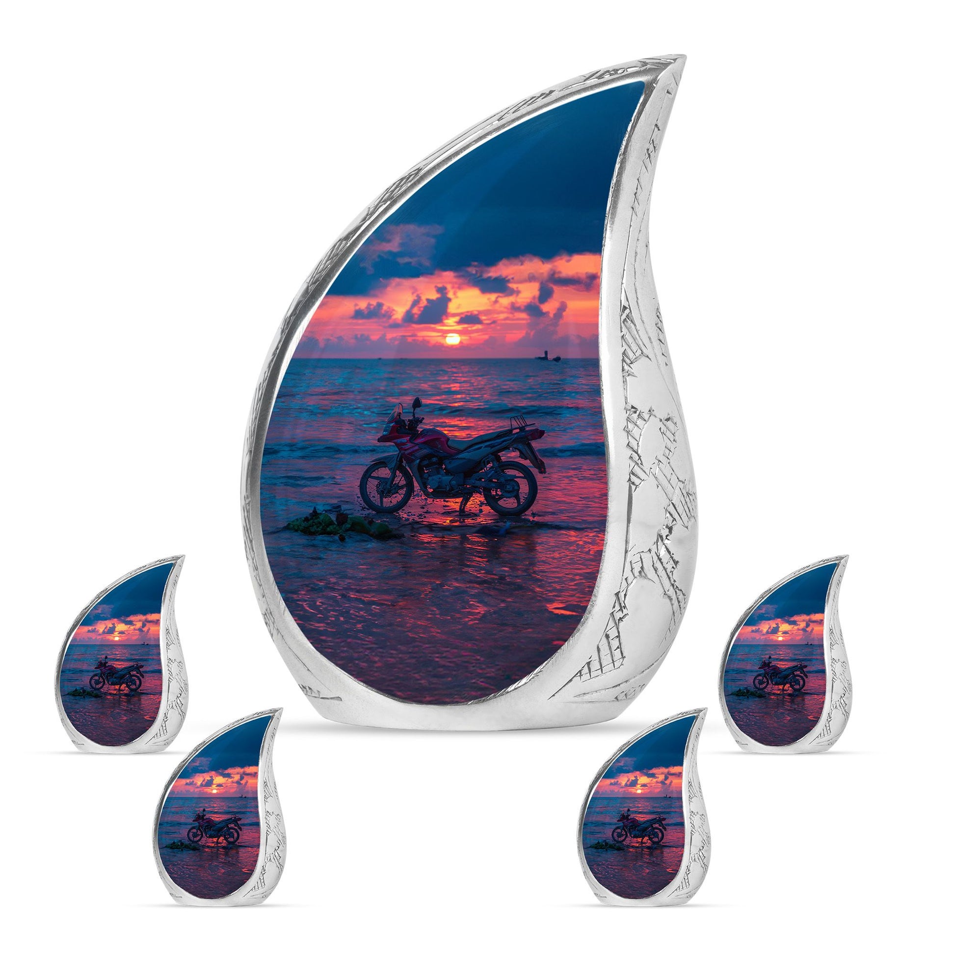 Motorcycle Theme Large Urn With 4 Keepsake Urn