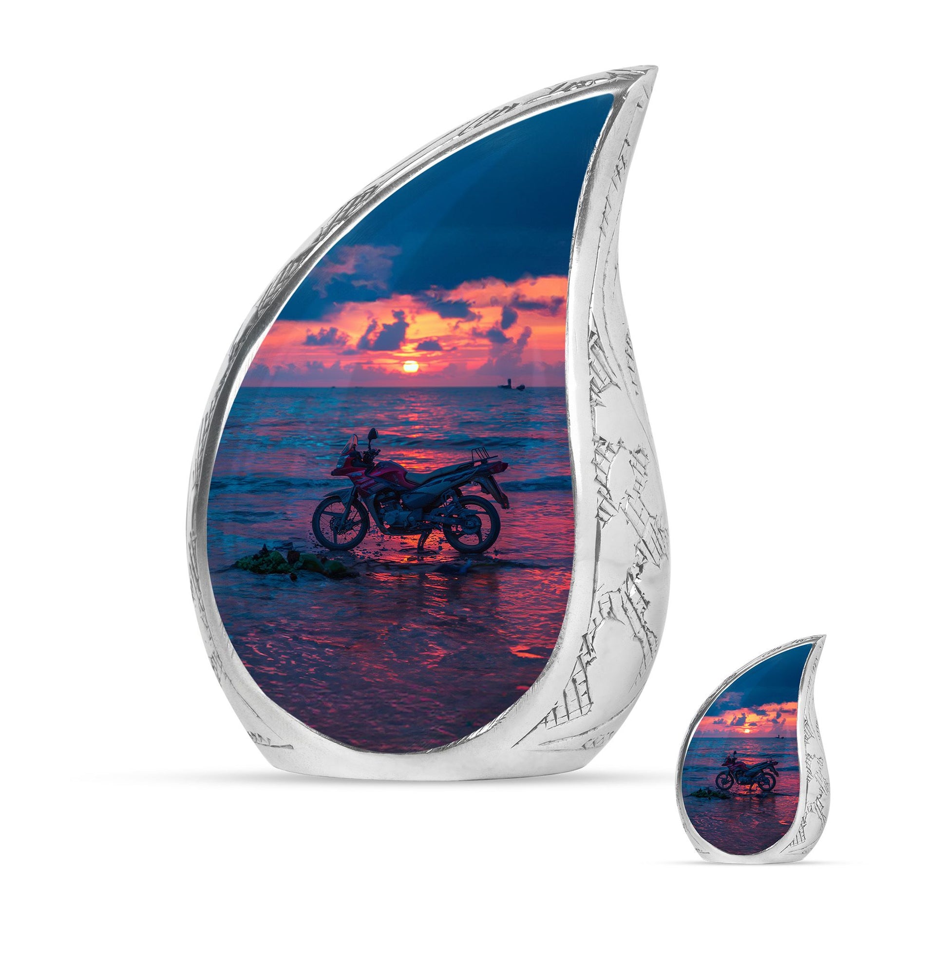 Motorcycle Theme Large Urn With 1 Keepsake Urn