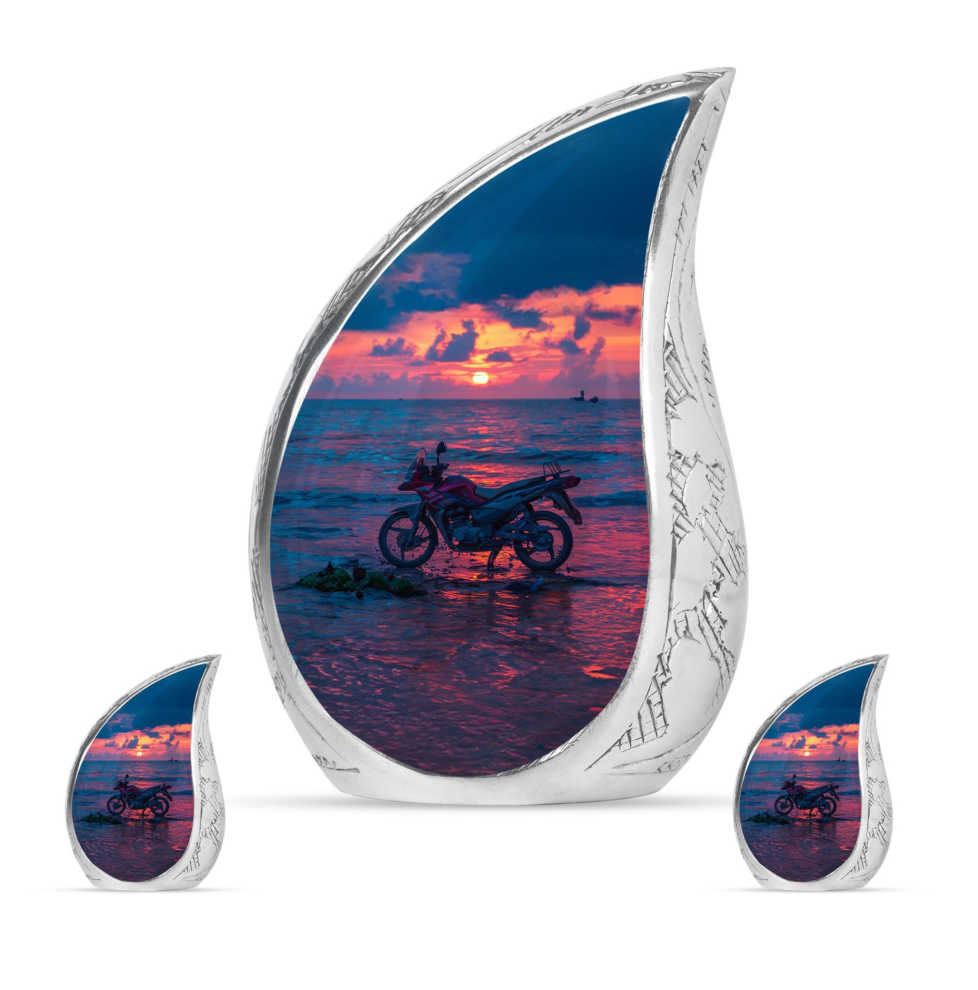 Motorcycle Theme Large Urn With 2 Keepsake Urn