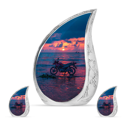 Motorcycle Theme Large Urn With 2 Keepsake Urn