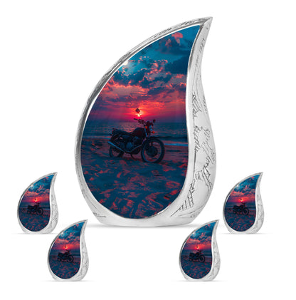 Motorcycle Theme Large Urn With 4 Keepsake Urn