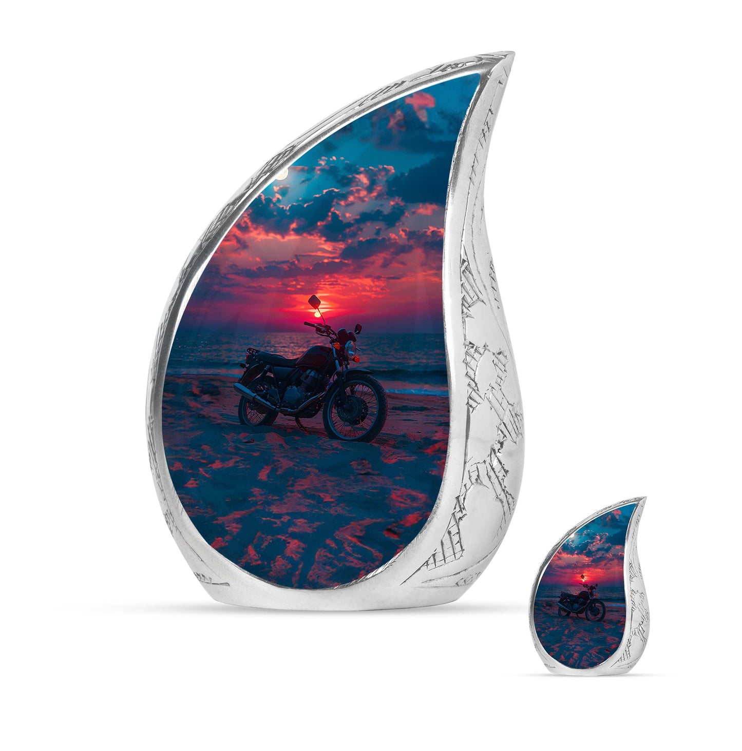 Motorcycle Theme Large Urn With 1 Keepsake Urn