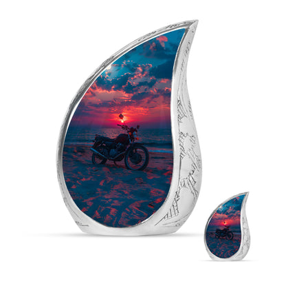 Motorcycle Theme Large Urn With 1 Keepsake Urn