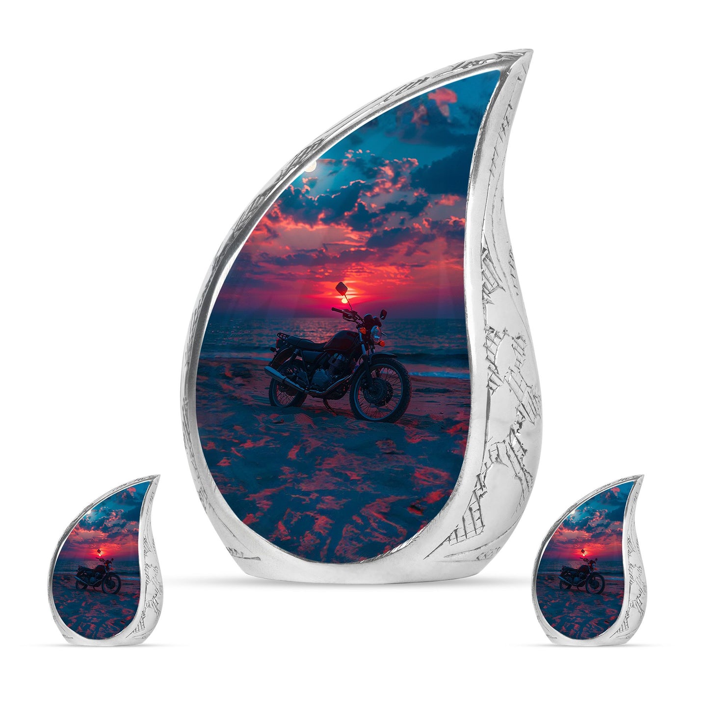 Motorcycle Theme Large Urn With 2 Keepsake Urn