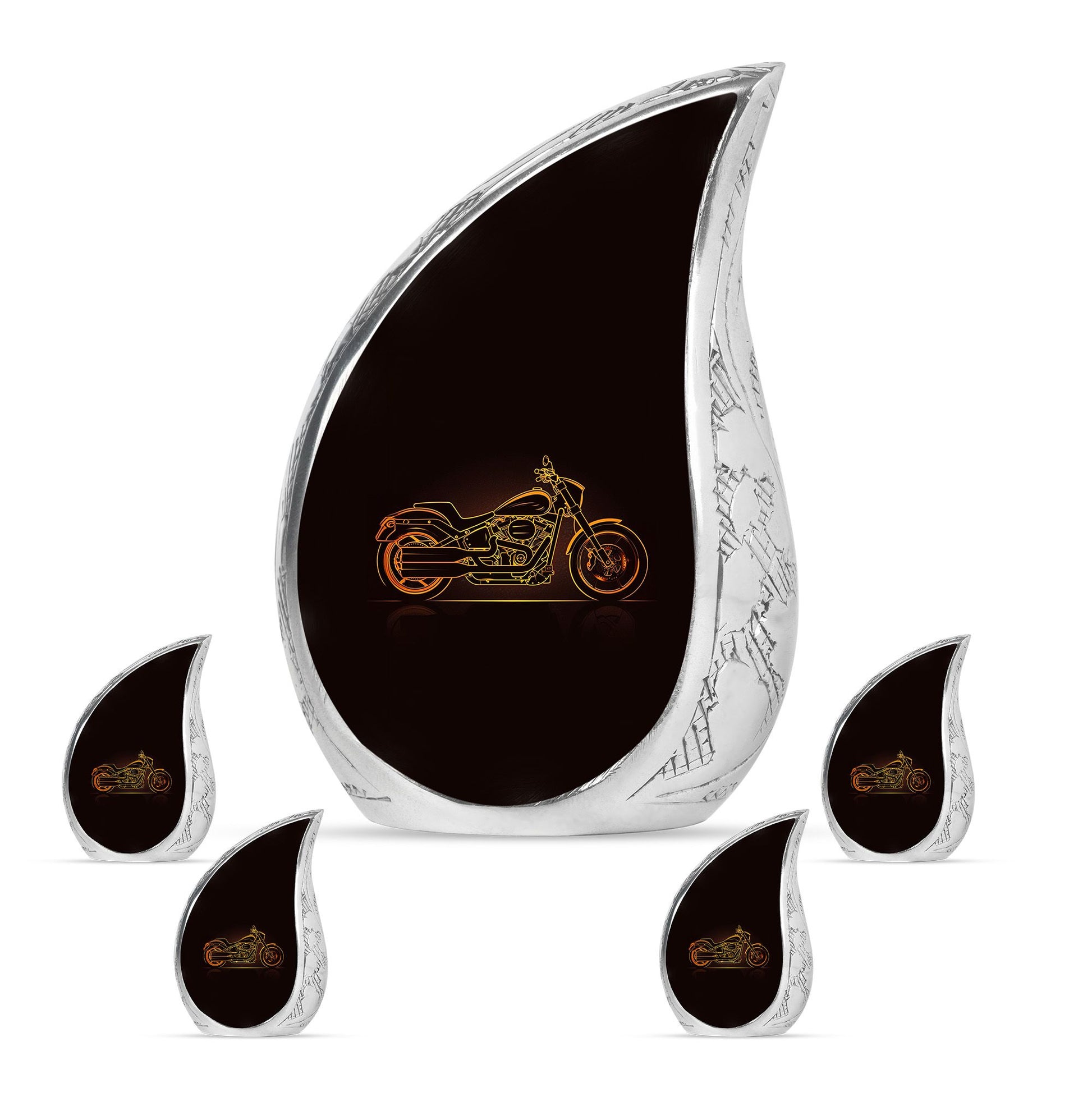 Motorcycle Theme Large Urn With 4 Keepsake Urn