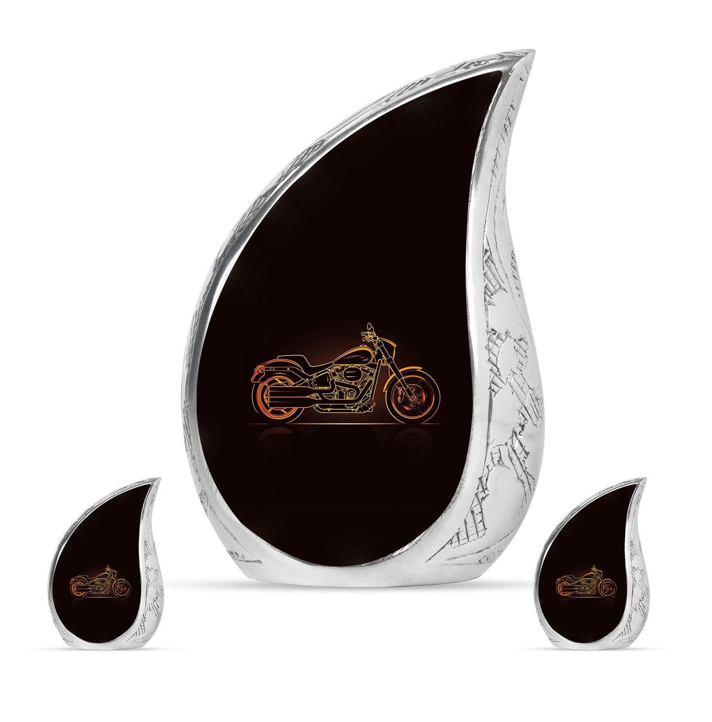 Motorcycle Theme Large Urn With 2 Keepsake Urn