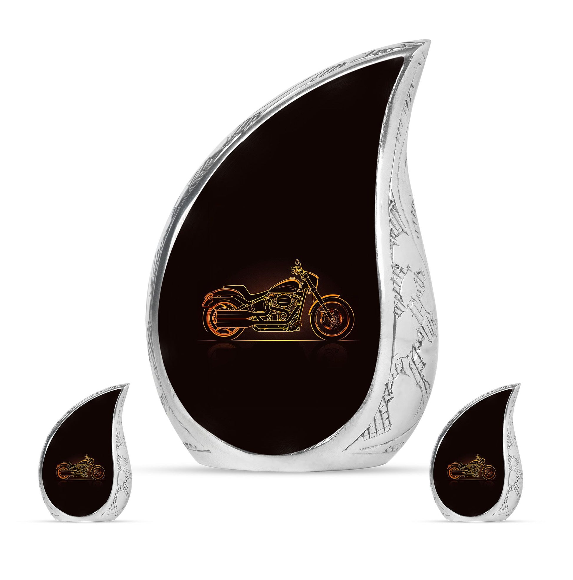 Motorcycle Theme Large Urn With 2 Keepsake Urn