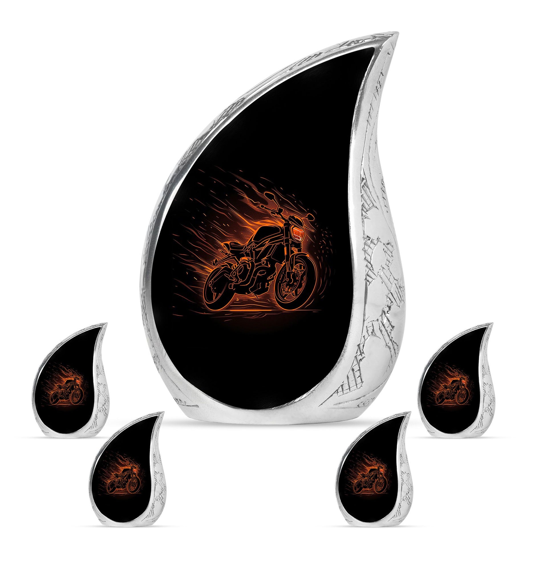Motorcycle Theme Large Urn With 4 Keepsake Urn