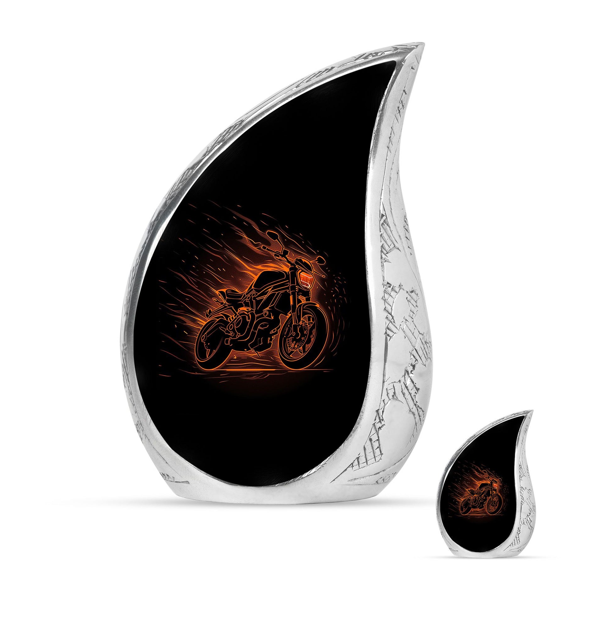 Motorcycle Theme Large Urn With 1 Keepsake Urn