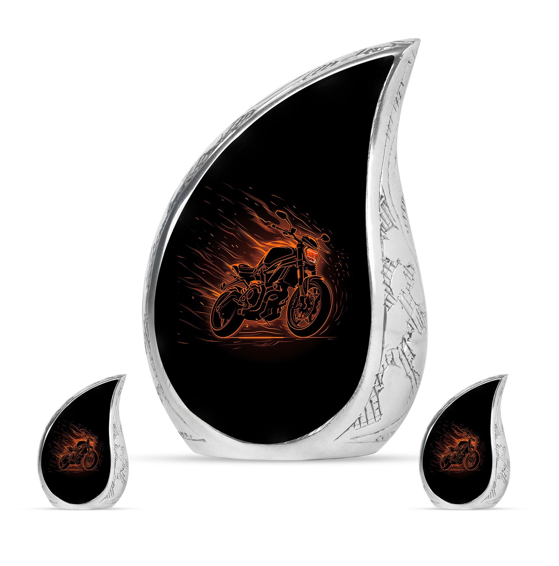 Motorcycle Theme Large Urn With 2 Keepsake Urn