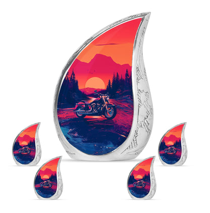 Motorcycle Theme Large Urn With 4 Keepsake Urn