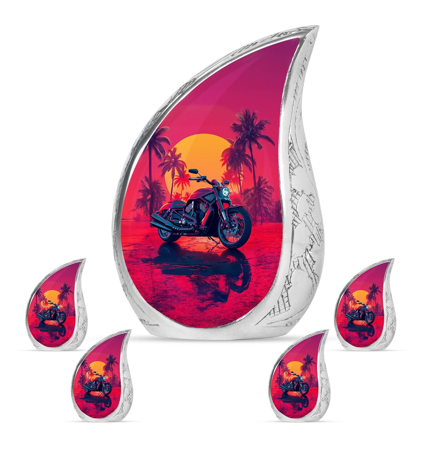 Motorcycle Theme Large Urn With 4 Keepsake Urn