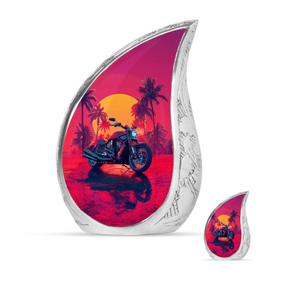 Motorcycle Theme Large Urn With 1 Keepsake Urn