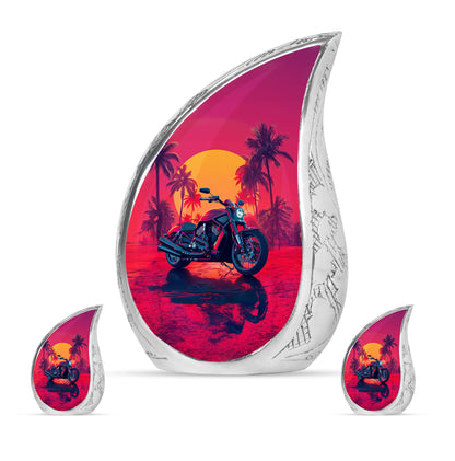 Motorcycle Theme Large Urn With 2 Keepsake Urn