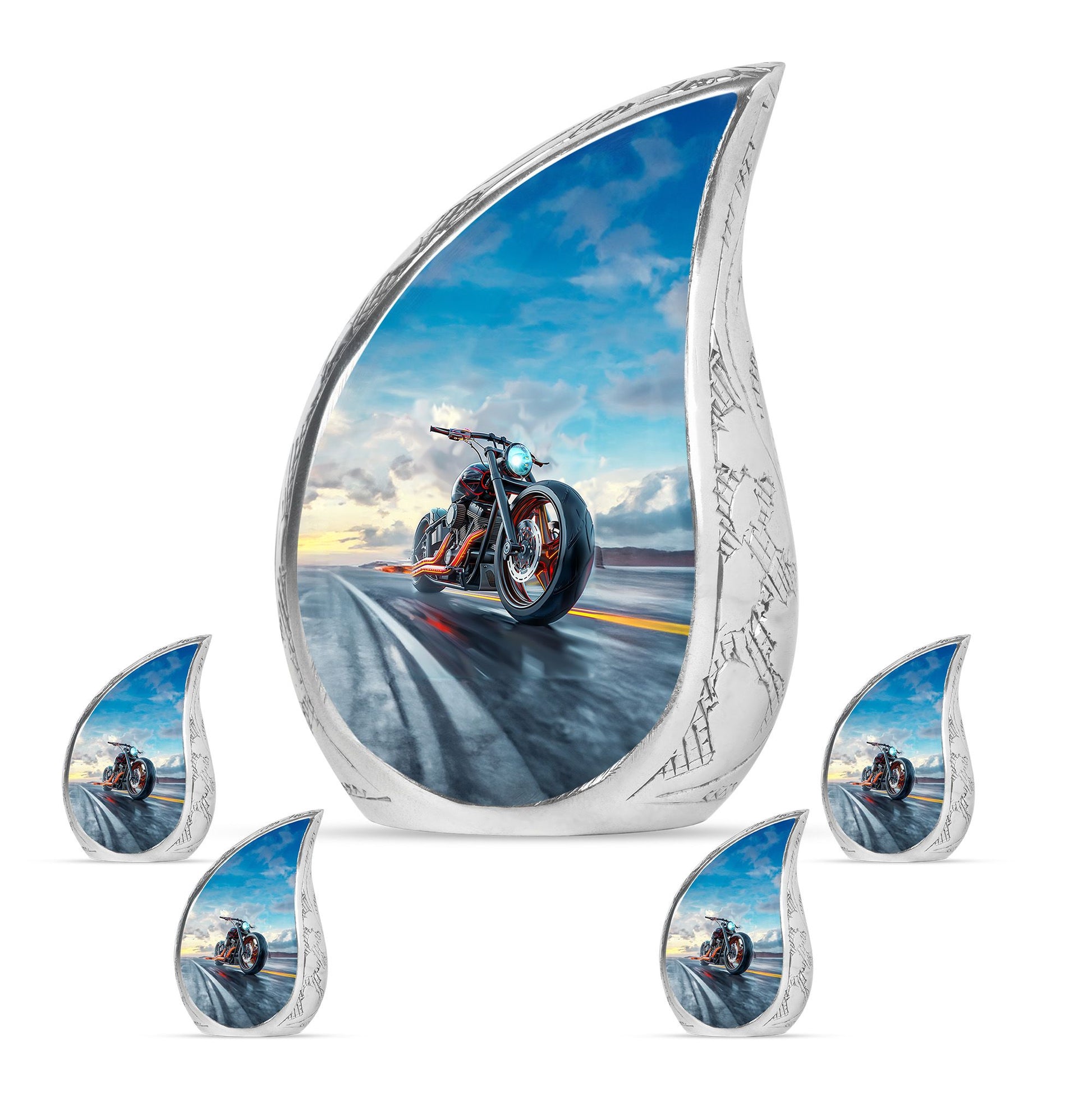 Motorcycle Theme Large Urn With 4 Keepsake Urn