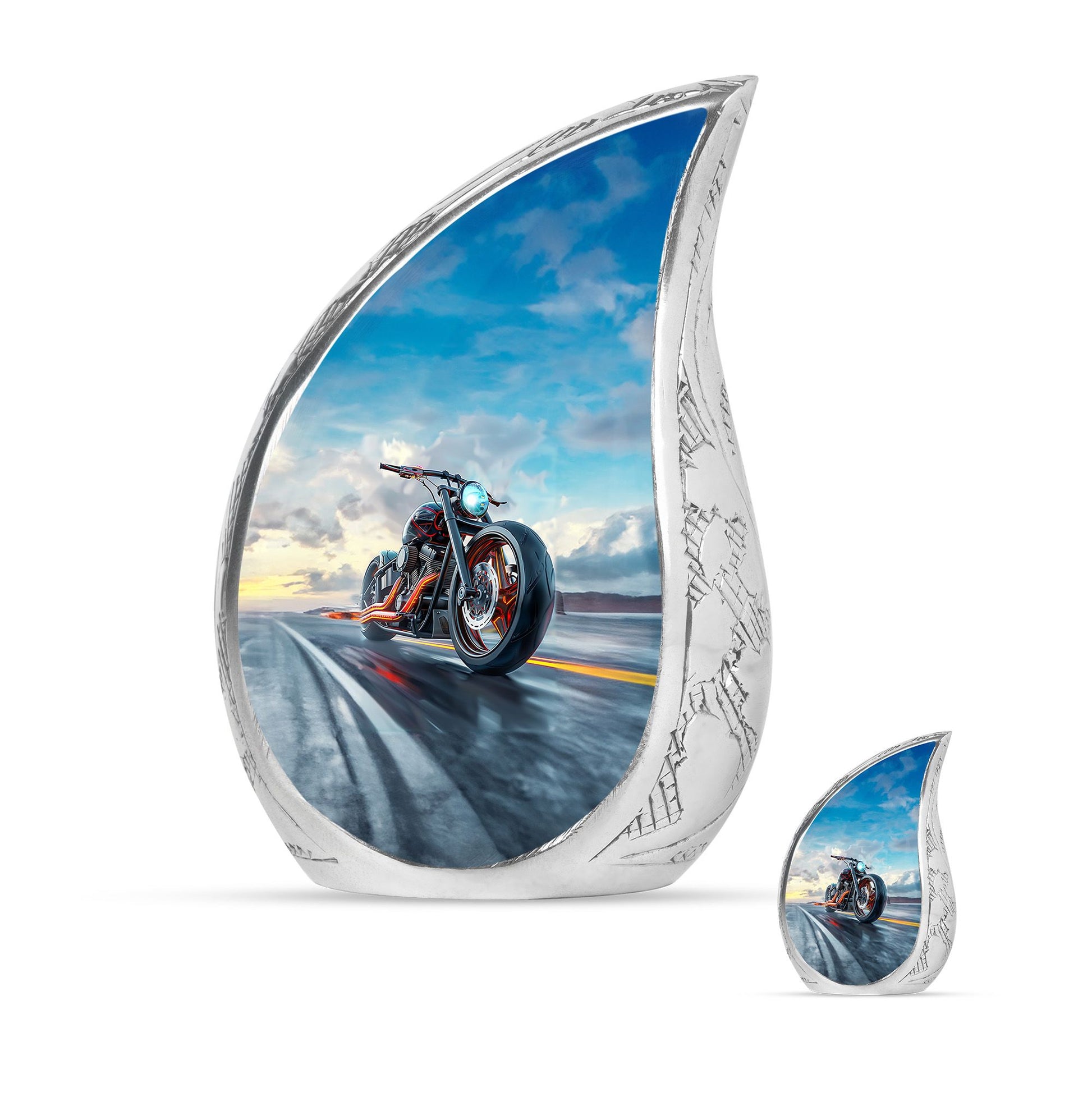 Motorcycle Theme Large Urn With 1 Keepsake Urn