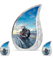 Motorcycle Theme Large Urn With 2 Keepsake Urn