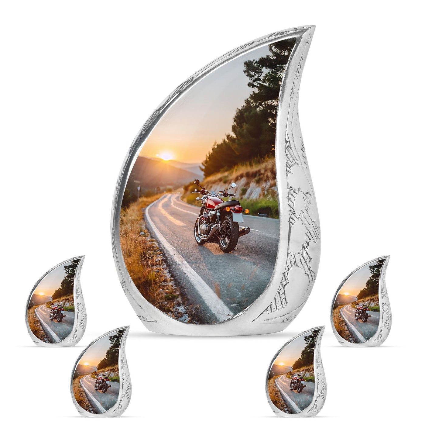 Motorcycle Theme Large Urn With 4 Keepsake Urn