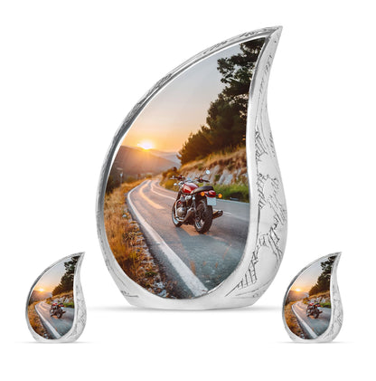 Motorcycle Theme Large Urn With 2 Keepsake Urn
