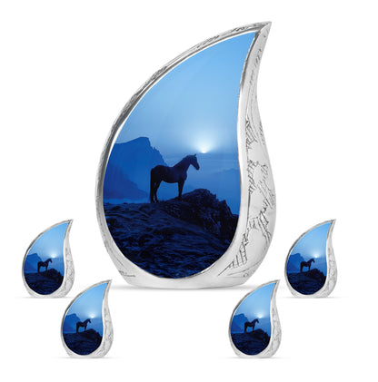 Horse Theme Large Urn With 4 Keepsake Urn