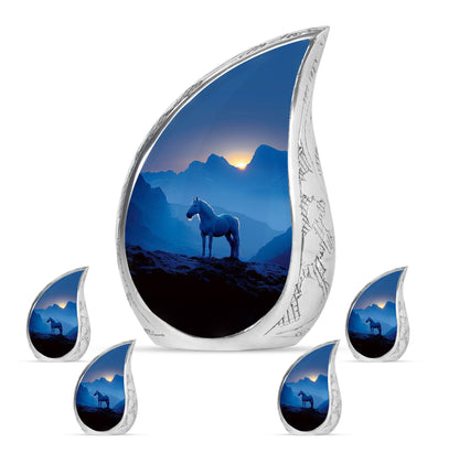 Horse Theme Large Urn With 4 Keepsake Urn