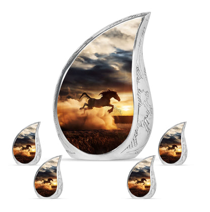 Horse Theme Large Urn With 4 Keepsake Urn