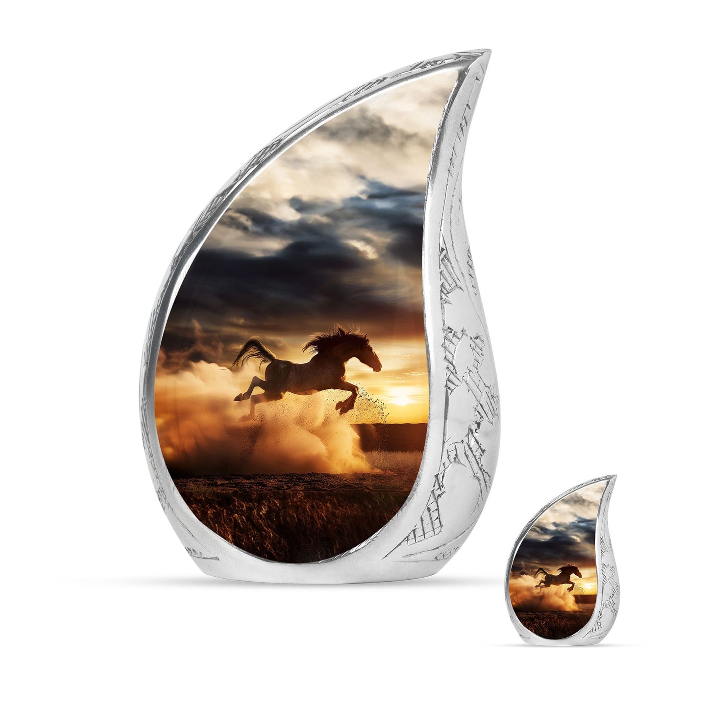 Horse Theme Large Urn With 1 Keepsake Urn