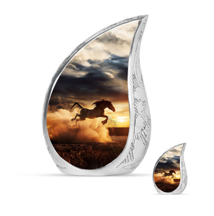 Horse Theme Large Urn With 1 Keepsake Urn