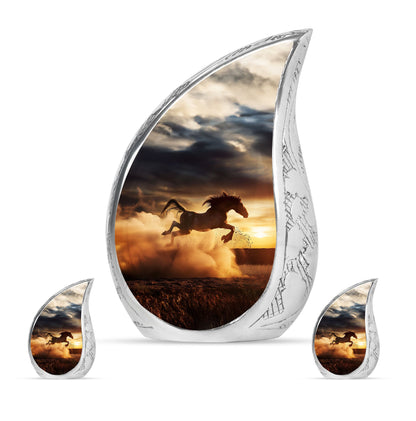 Horse Theme Large Urn With 2 Keepsake Urn