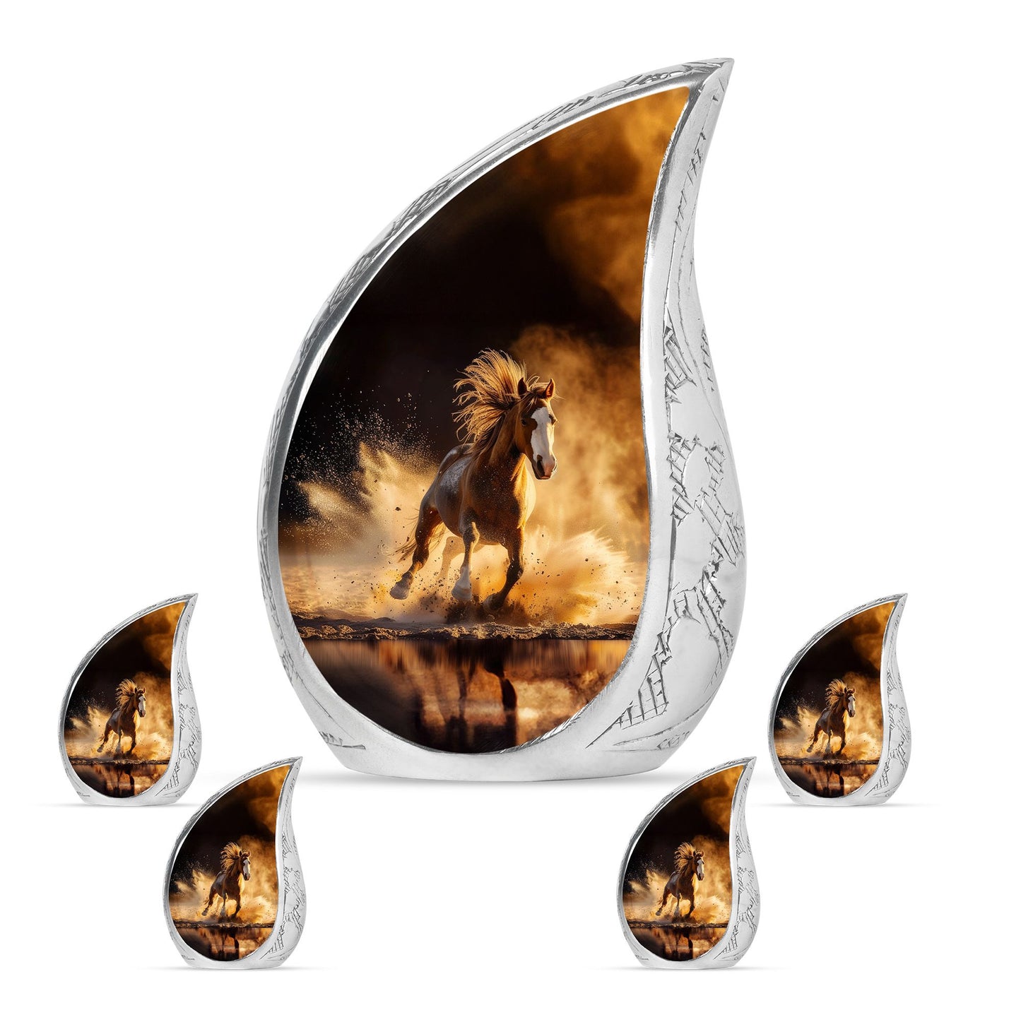 Horse Theme Large Urn With 4 Keepsake Urn