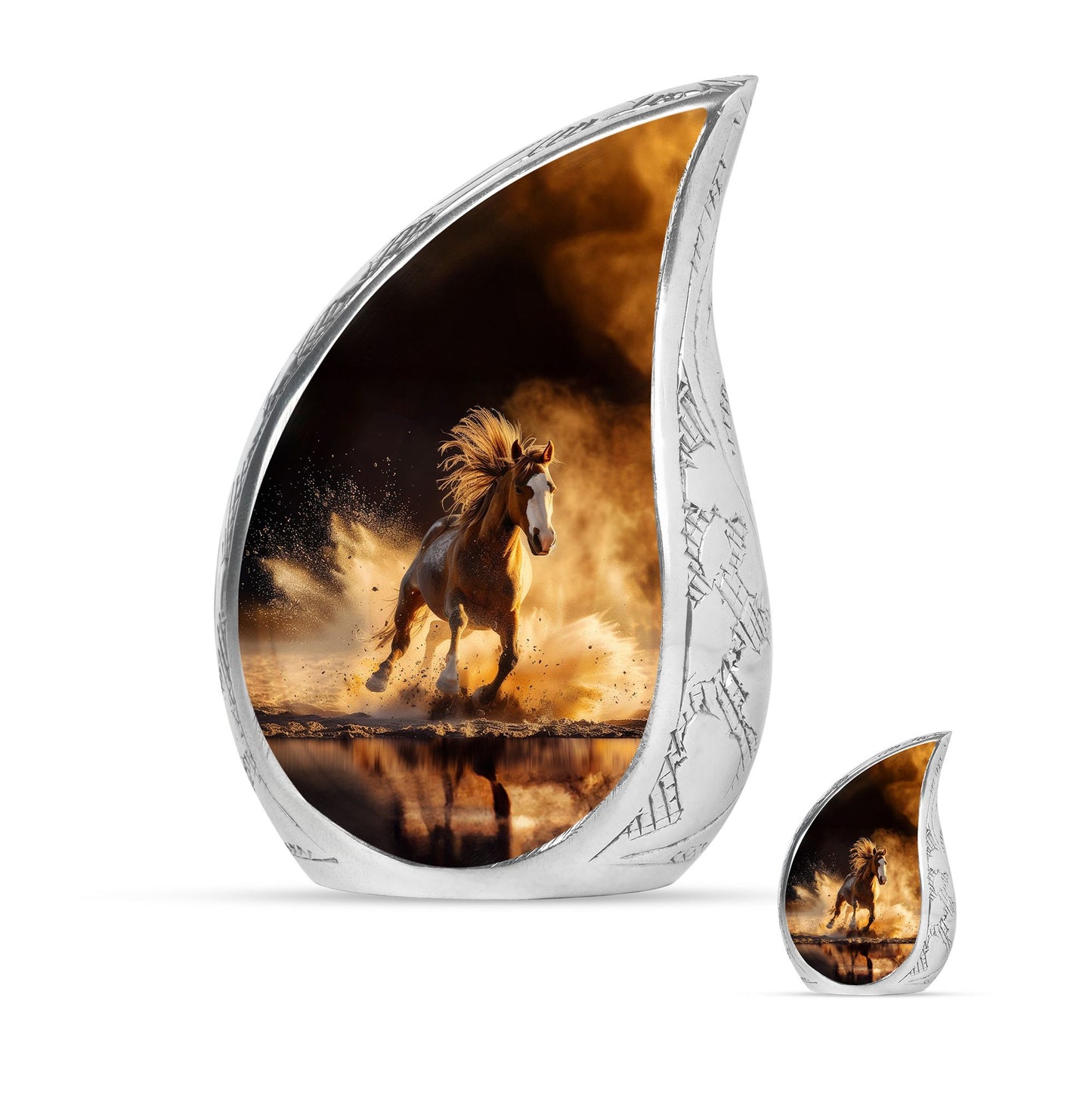 Horse Theme Large Urn With 1 Keepsake Urn
