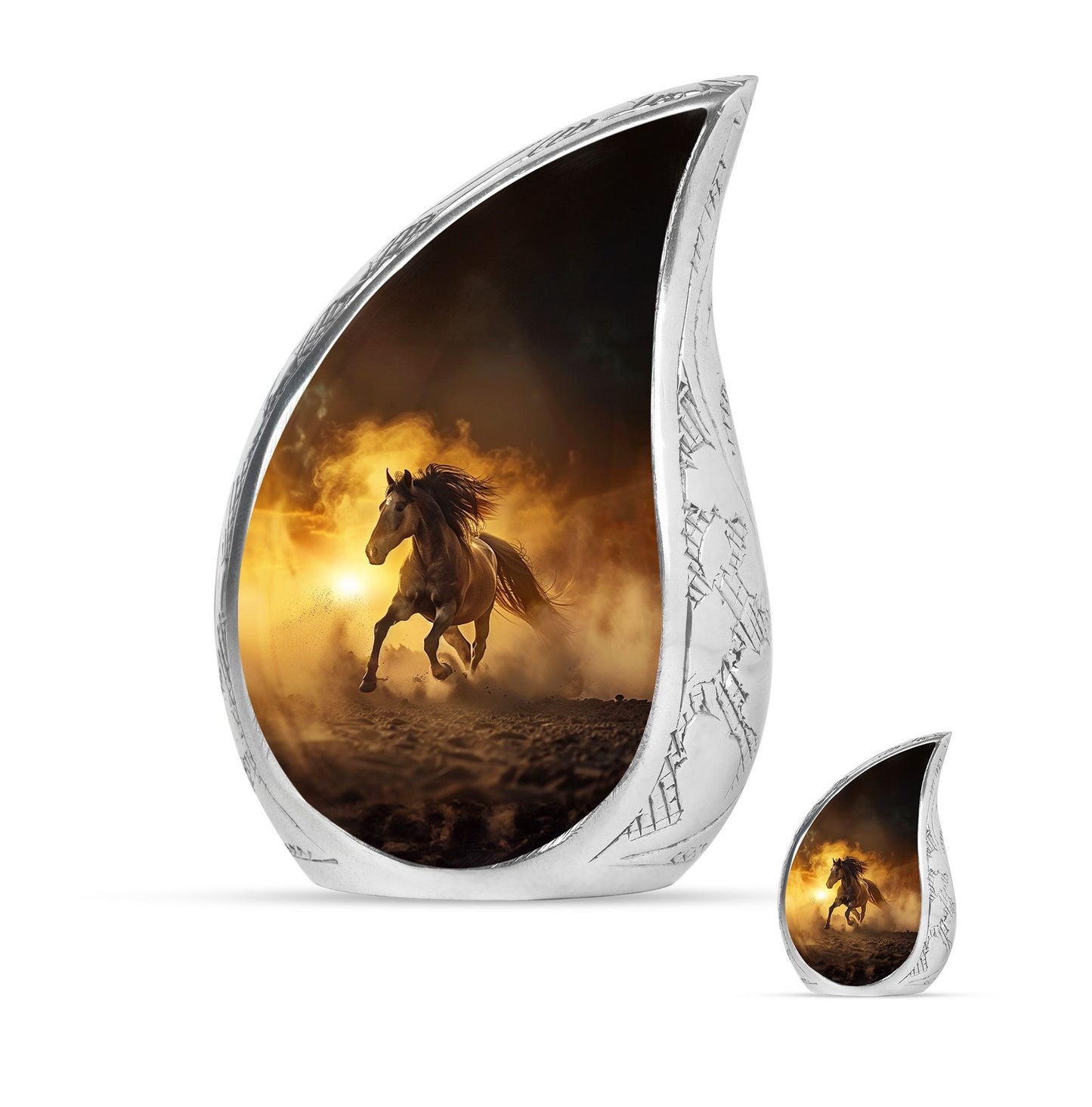 Horse Theme Large Urn With 1 Keepsake Urn