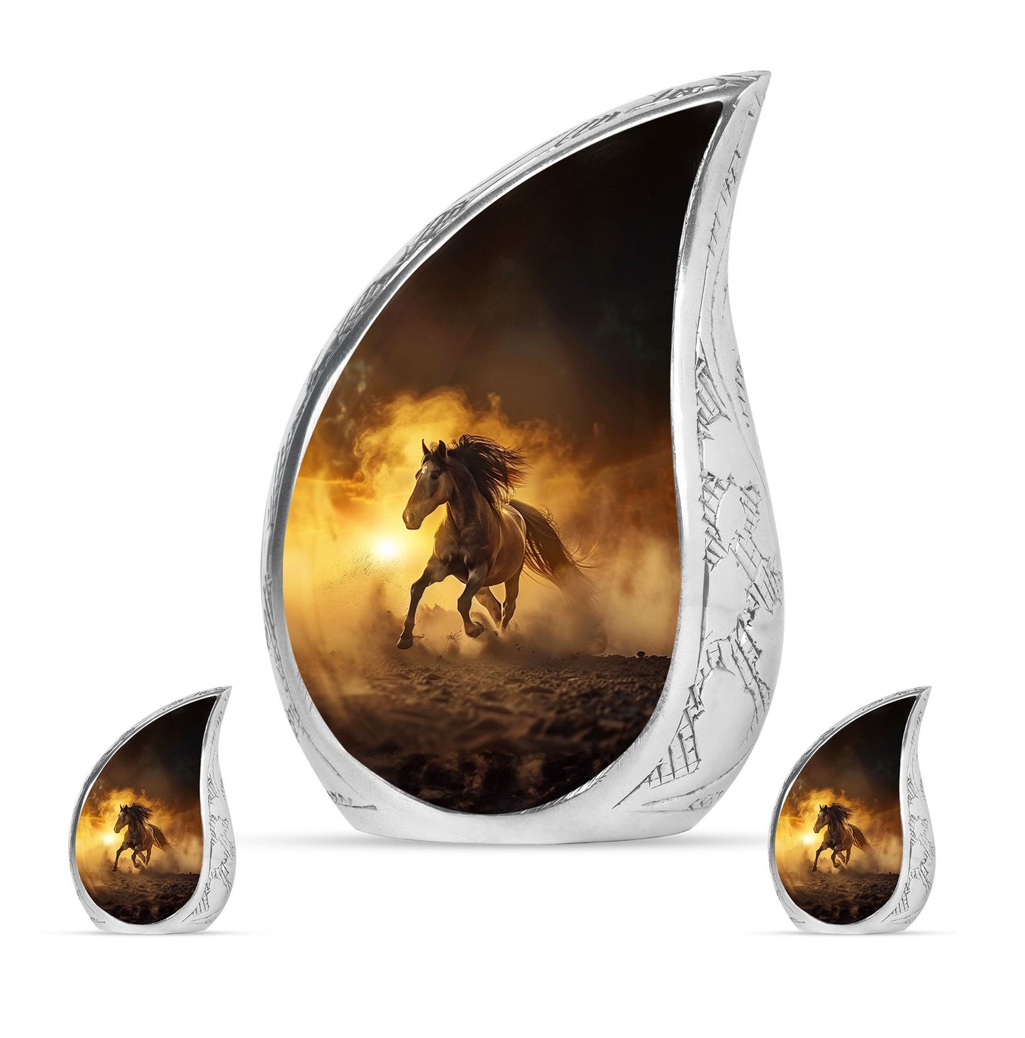 Horse Theme Large Urn With 2 Keepsake Urn