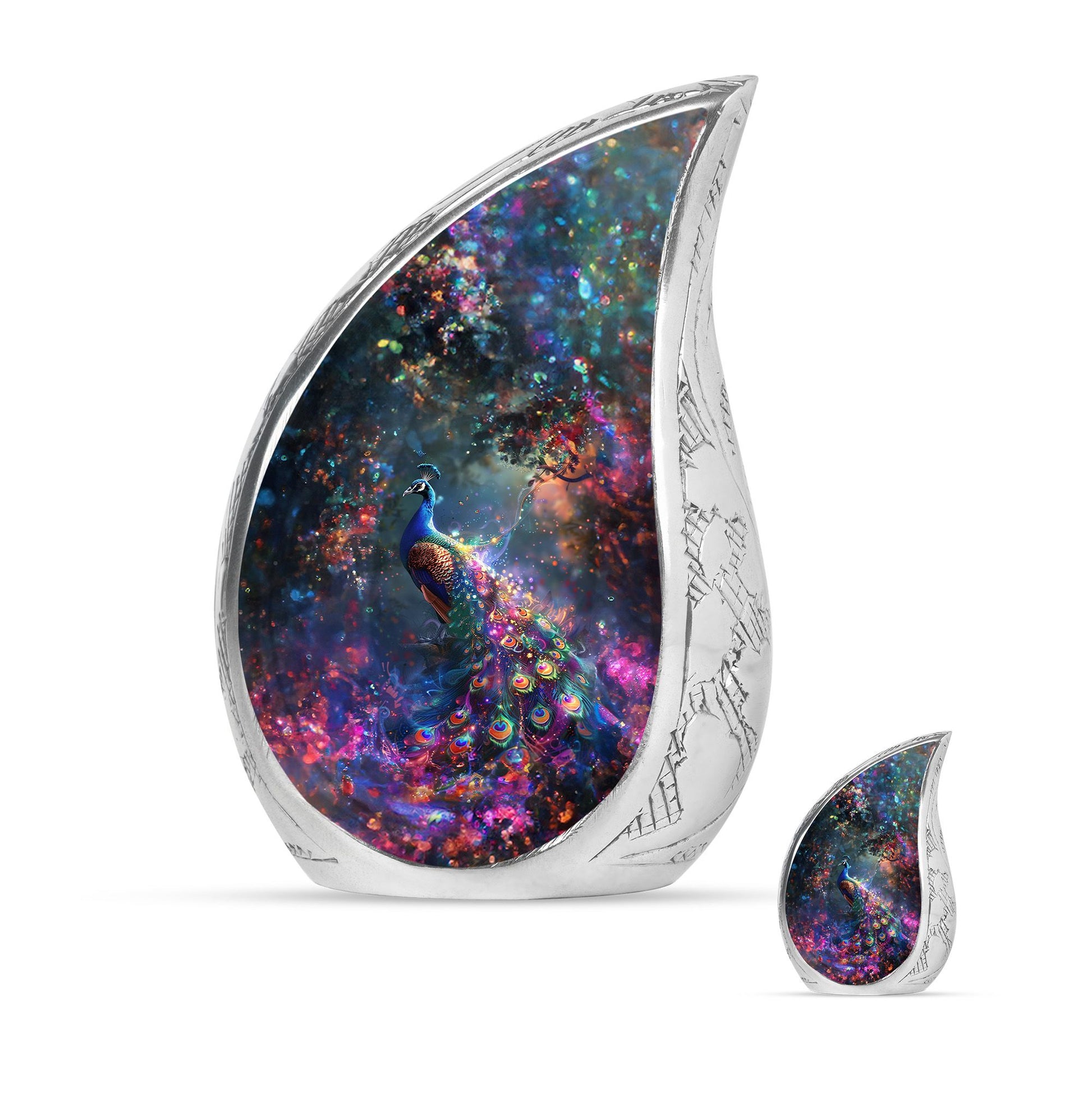 Peacock Theme Large Urn With 1 Keepsake Urn