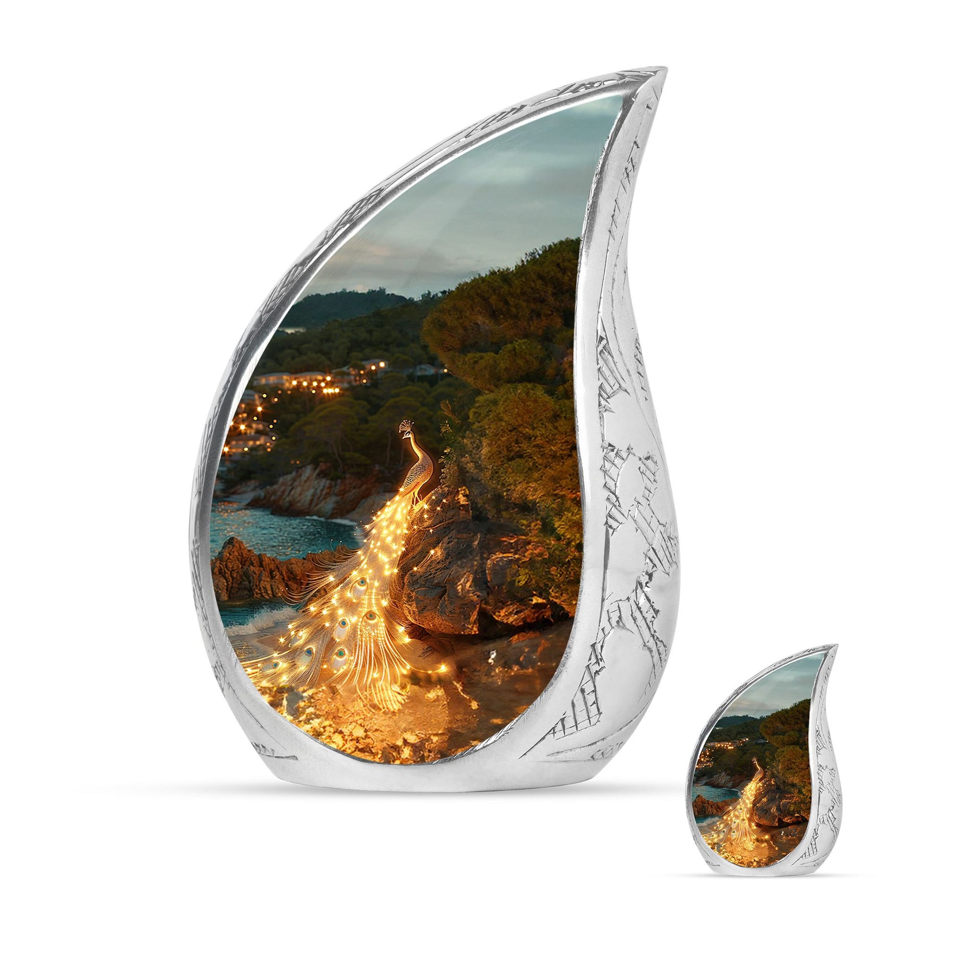 Peacock Theme Large Urn With 1 Keepsake Urn