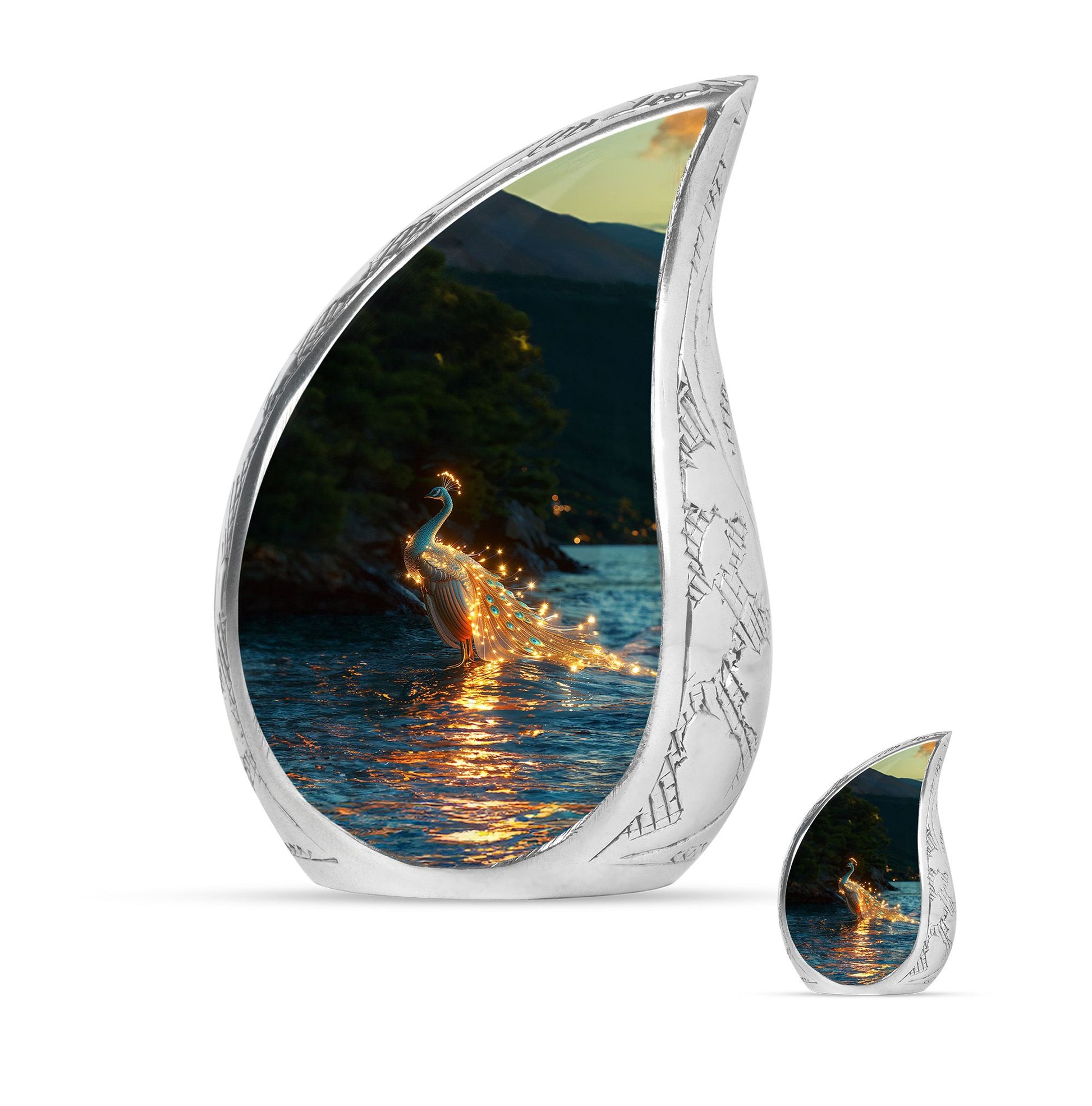 Peacock Theme Large Urn With 1 Keepsake Urn