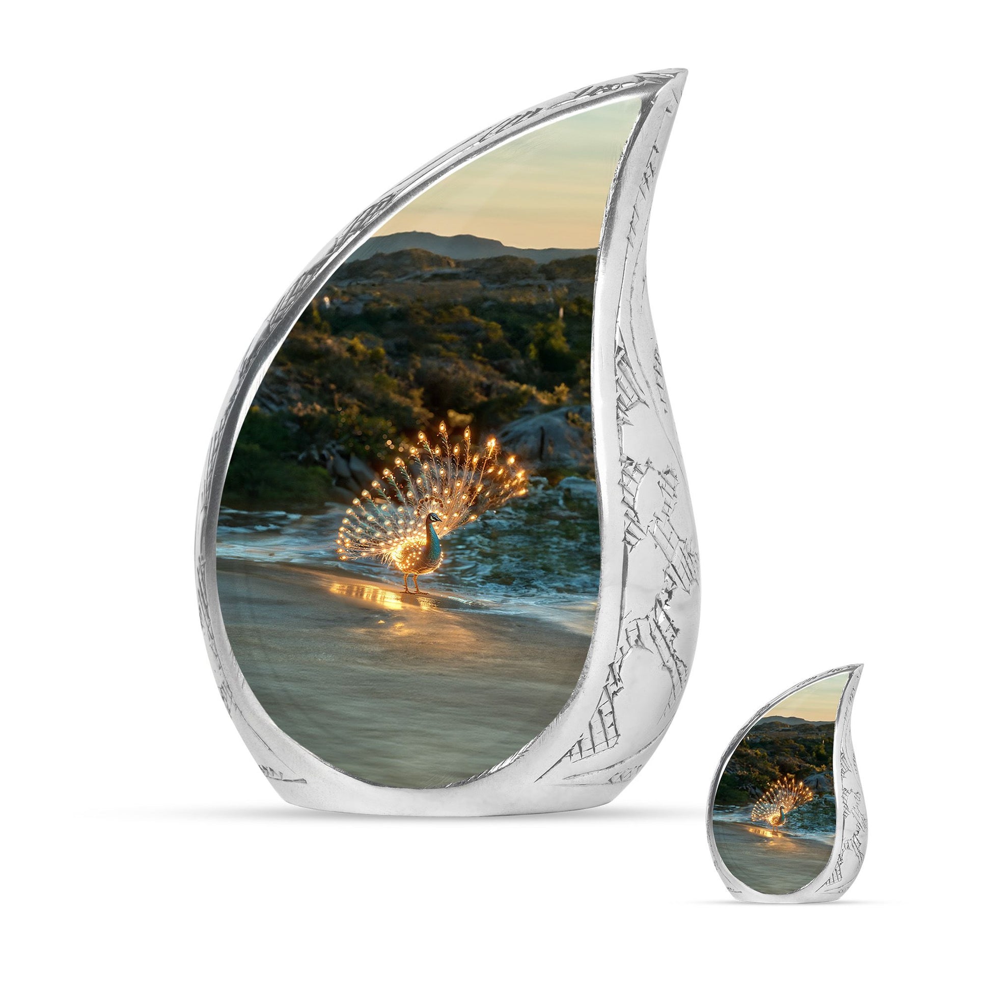 Peacock Theme Large Urn With 1 Keepsake Urn