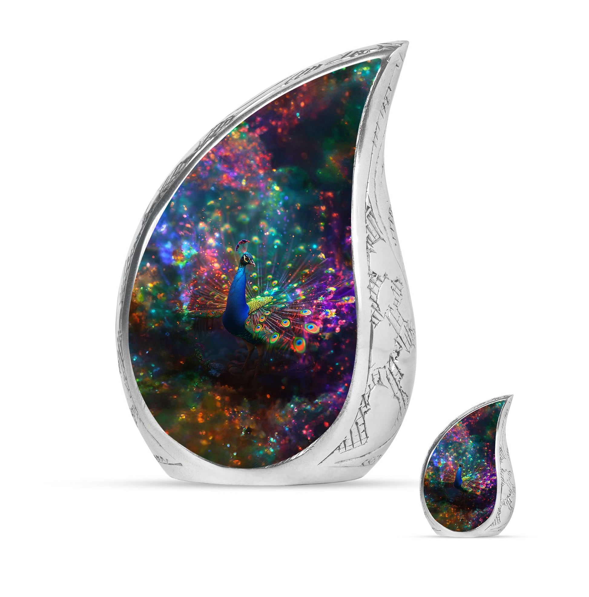 Peacock Theme Large Urn With 1 Keepsake Urn