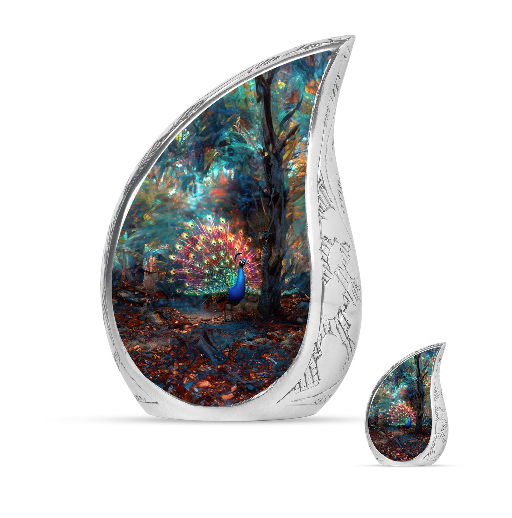 Peacock Theme Large Urn With 1 Keepsake Urn