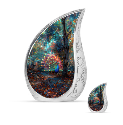 Peacock Theme Large Urn With 1 Keepsake Urn