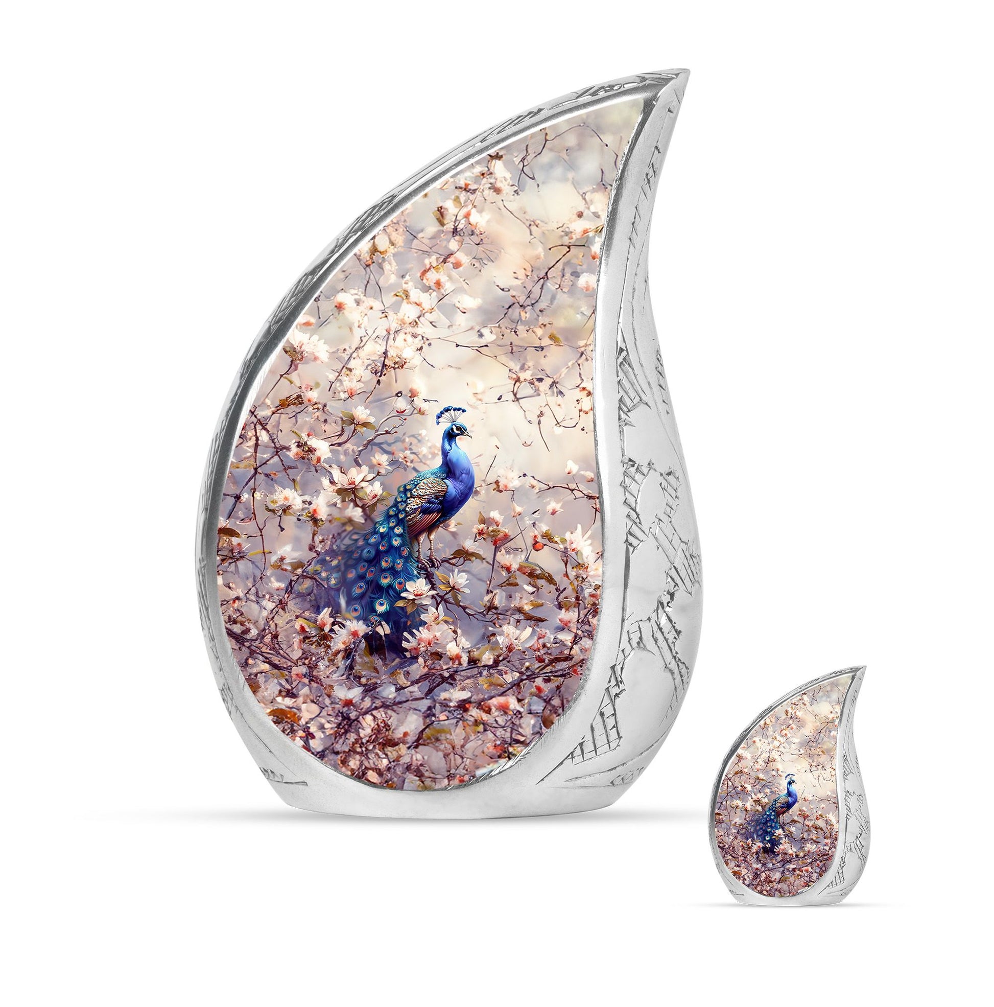 Peacock Theme Large Urn With 1 Keepsake Urn