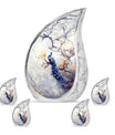 Peacock Theme Large Urn With 4 Keepsake Urn
