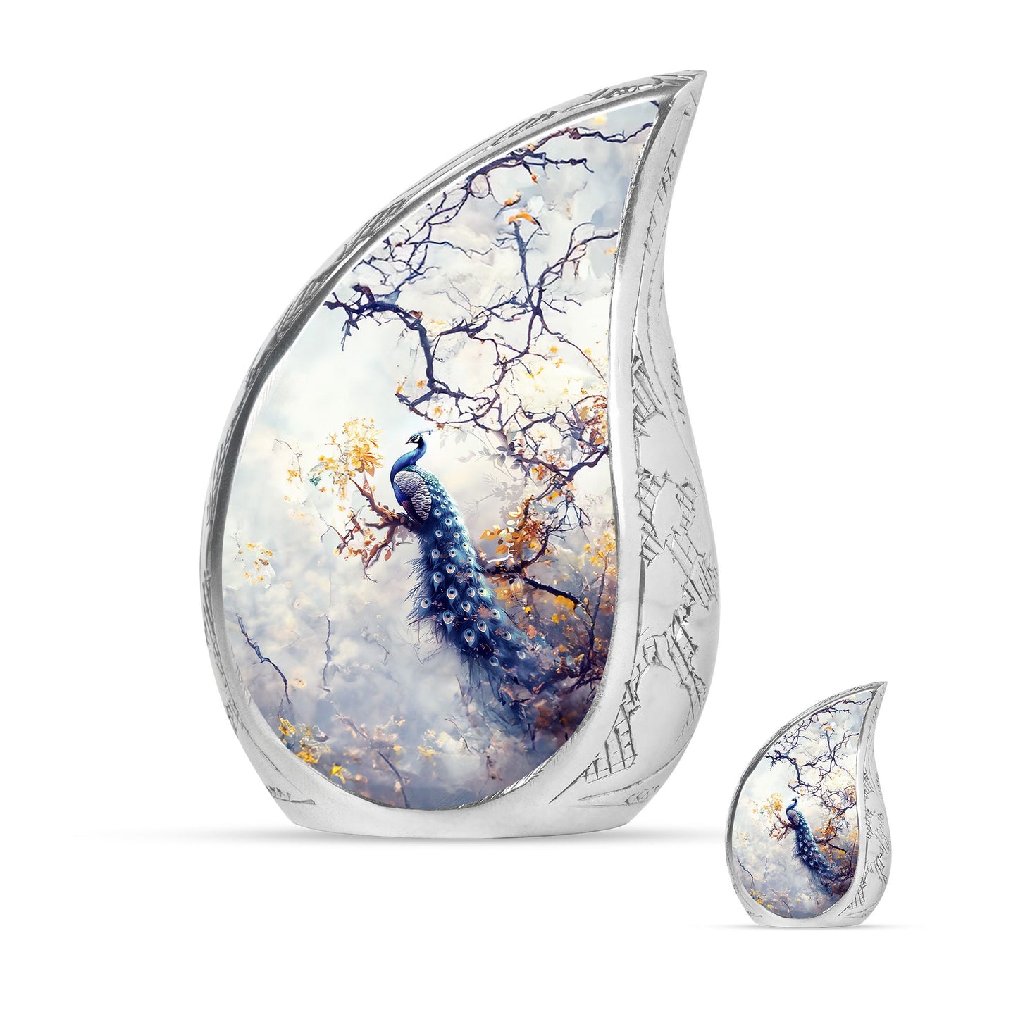 Peacock Theme Large Urn With 1 Keepsake Urn