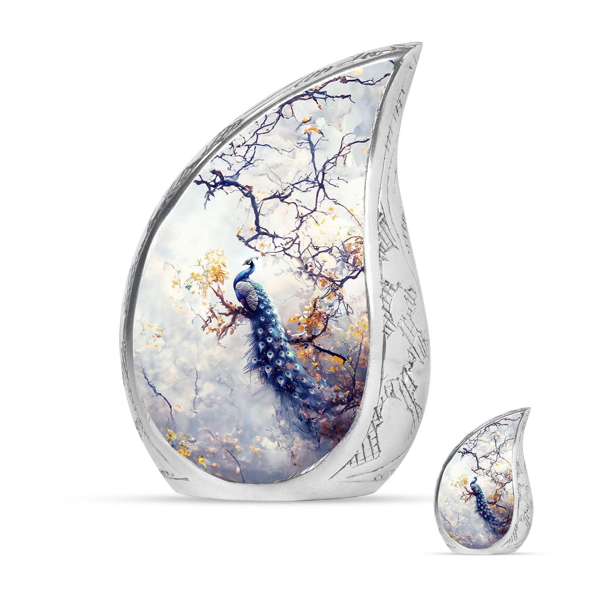 Peacock Theme Large Urn With 1 Keepsake Urn