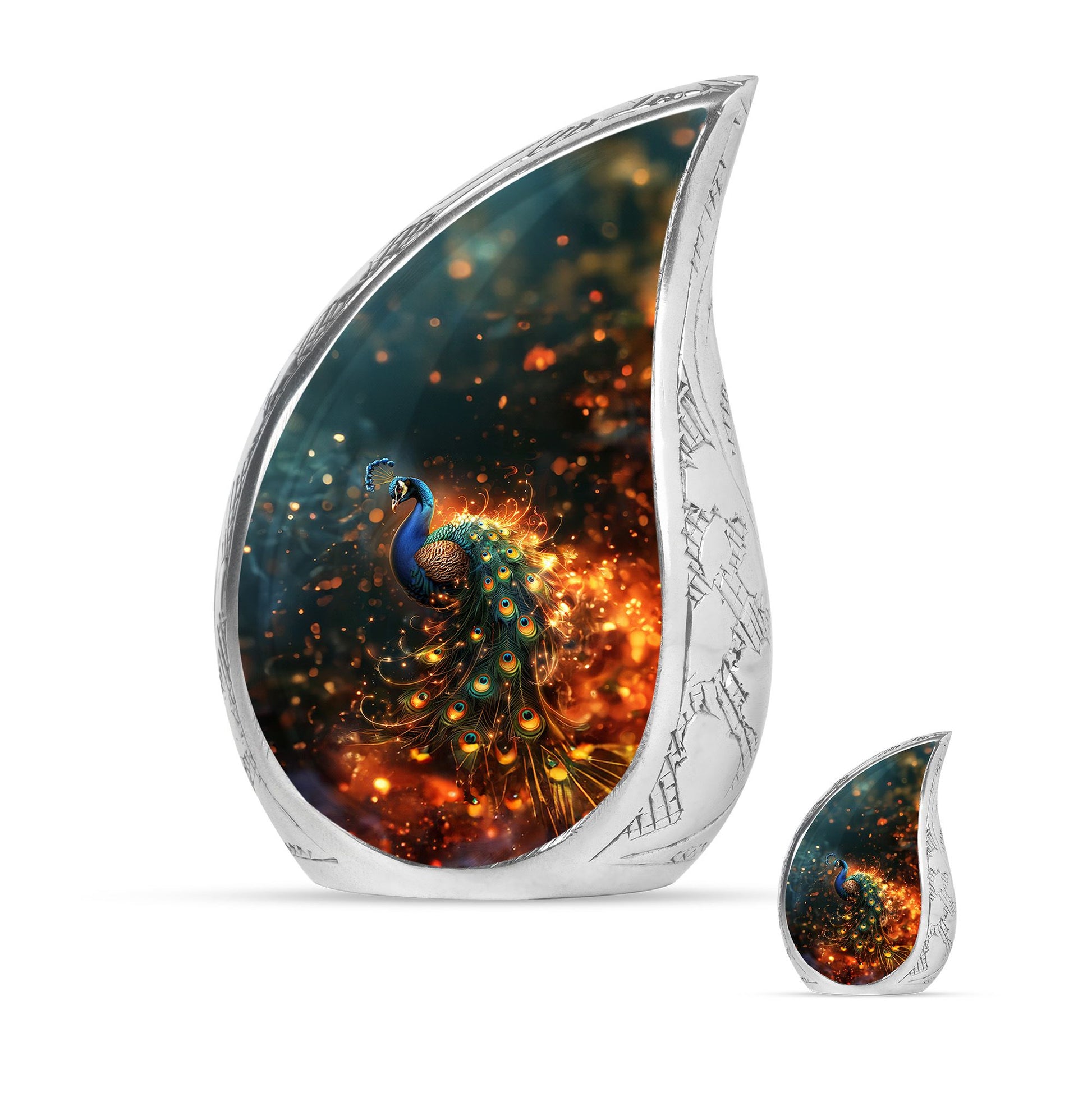 Peacock Theme Large Urn With 1 Keepsake Urn