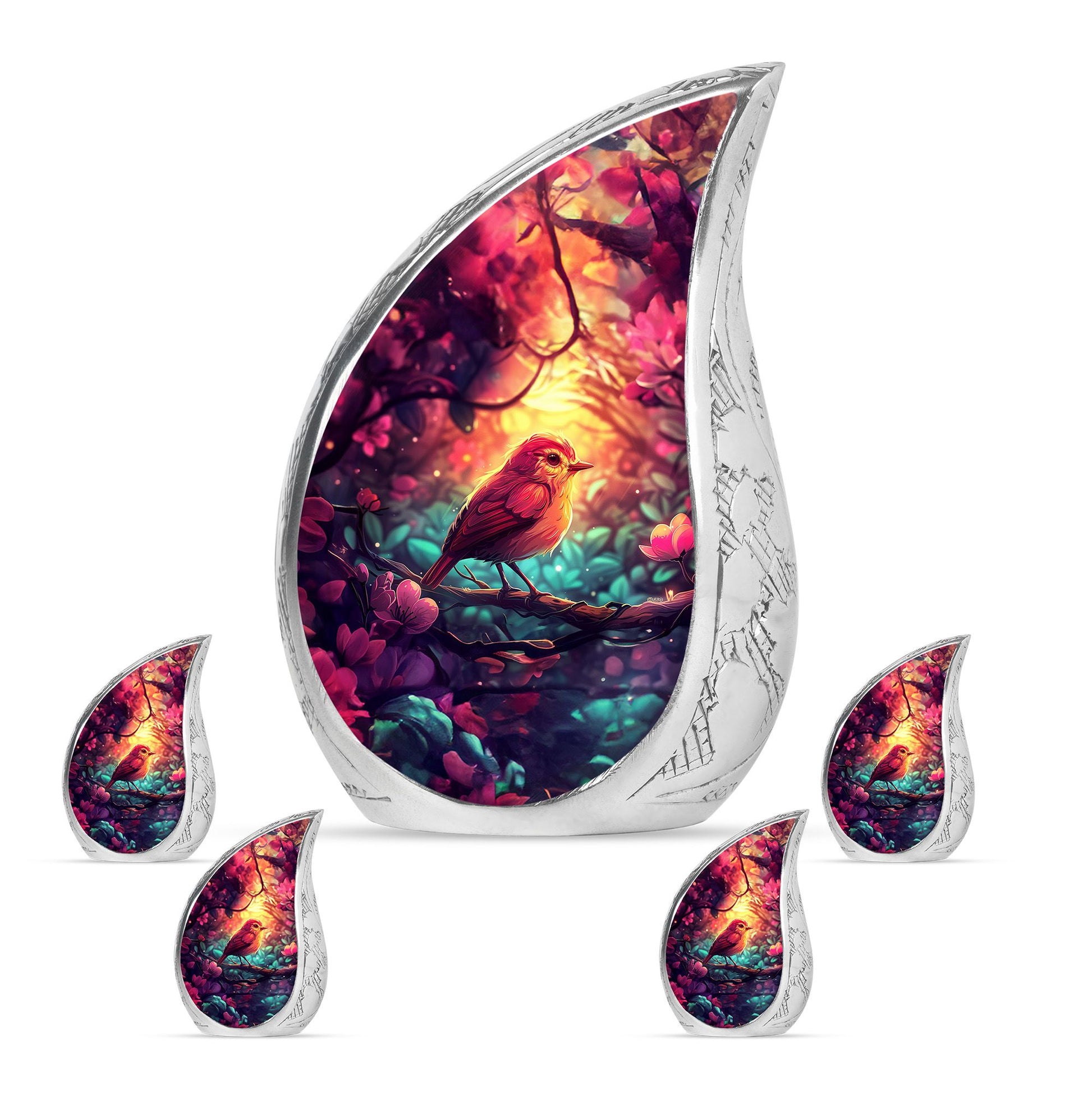 Sparrow Theme Large Urn With 4 Keepsake Urn