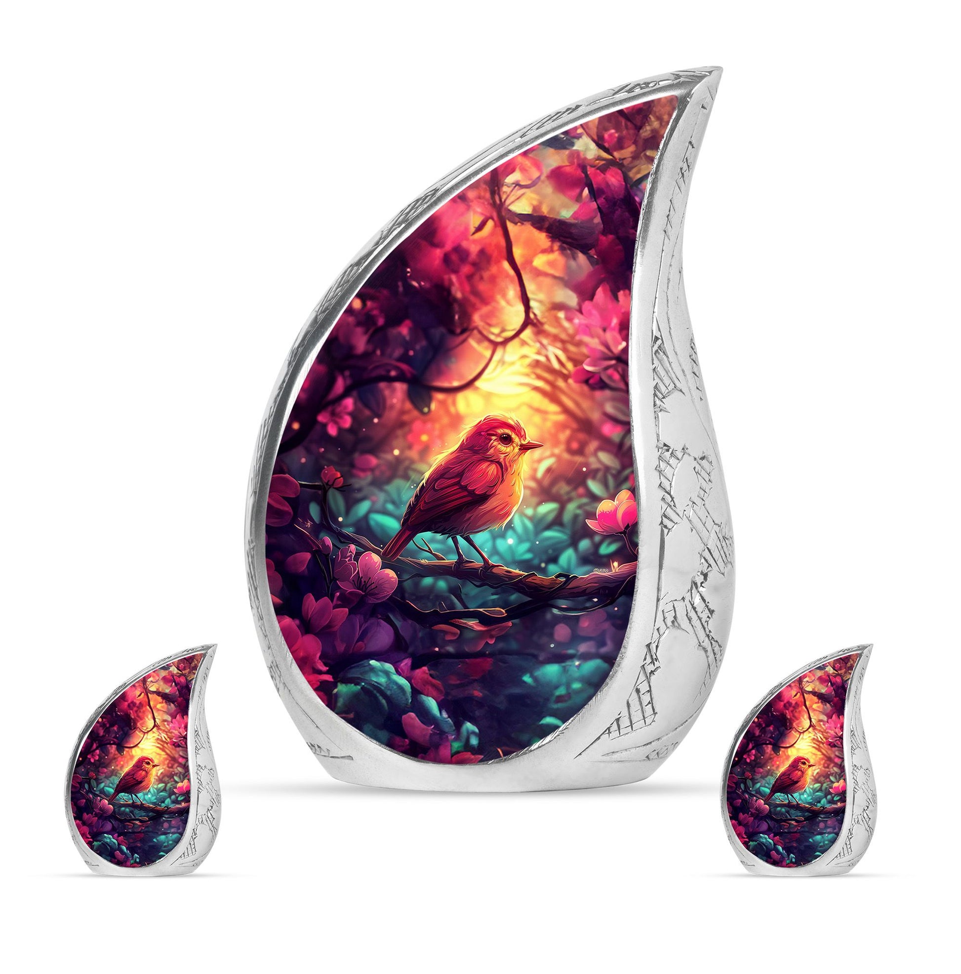 Sparrow Theme Large Urn With 2 Keepsake Urn